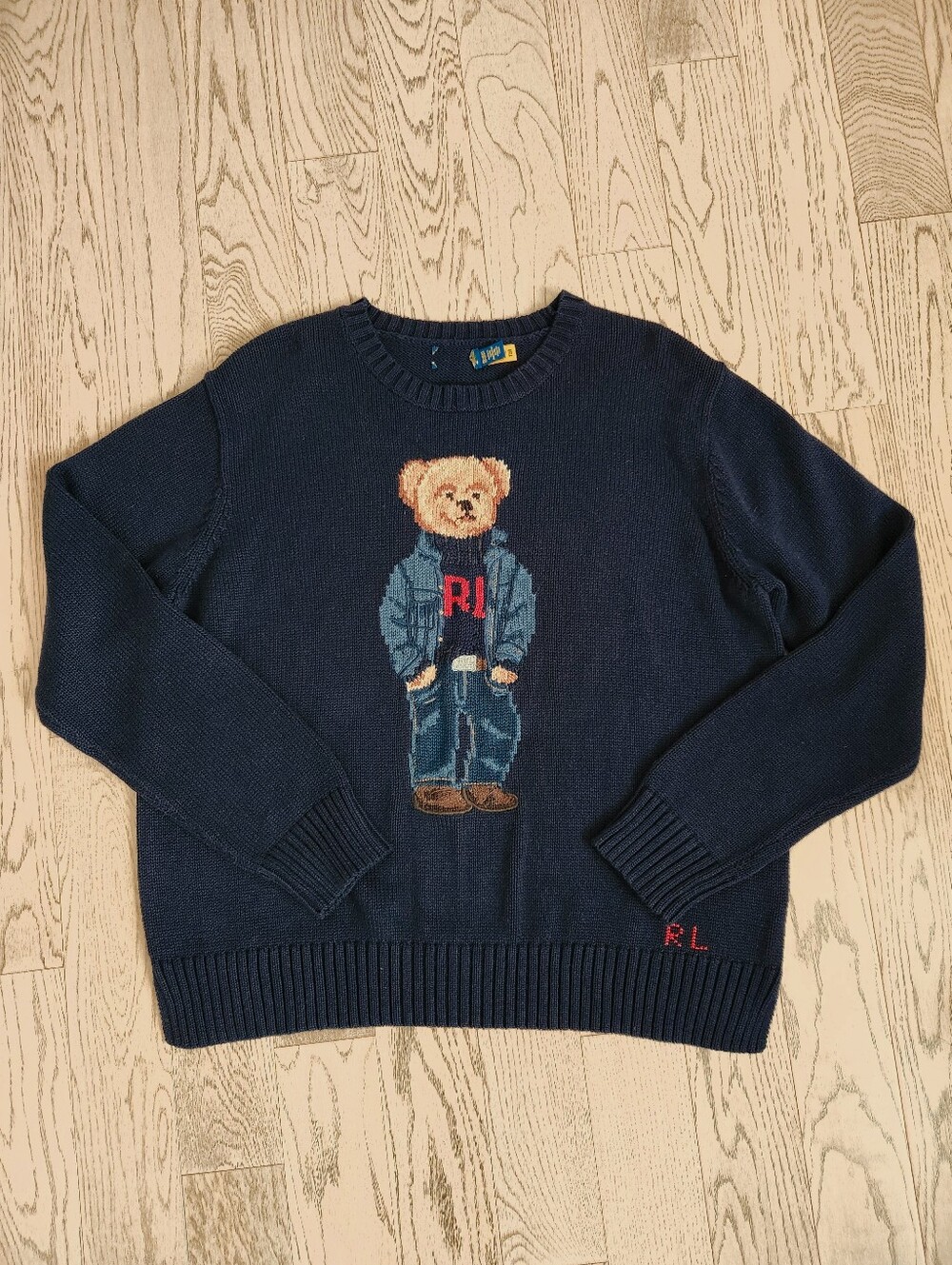 Polo Ralph Lauren Polo Bear Denim Outfit Cotton Sweater Navy XL
